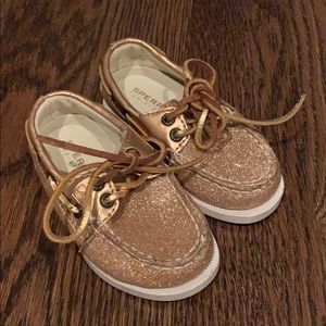 Sperry Top-Sider Gold Glitter Baby Boat Shoes.